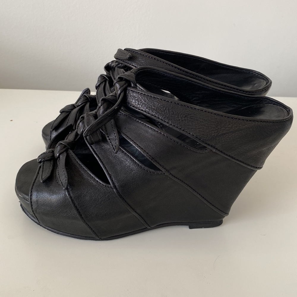 Rick Owens Spring 2011 leather knotted wedge mules sandals size 36 - Picture 4 of 17